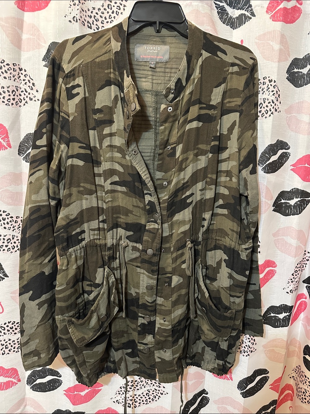 torrid Olive & Dark Green Camo Drawstring Utility Jacket